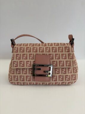Auth VTG FENDI Zucchino Mini Mamma Baguette Canvas Bag